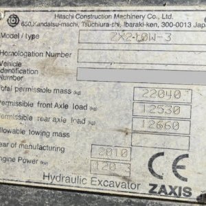 foto 22t kolové rypadlo Hitachi ZX 210W-3